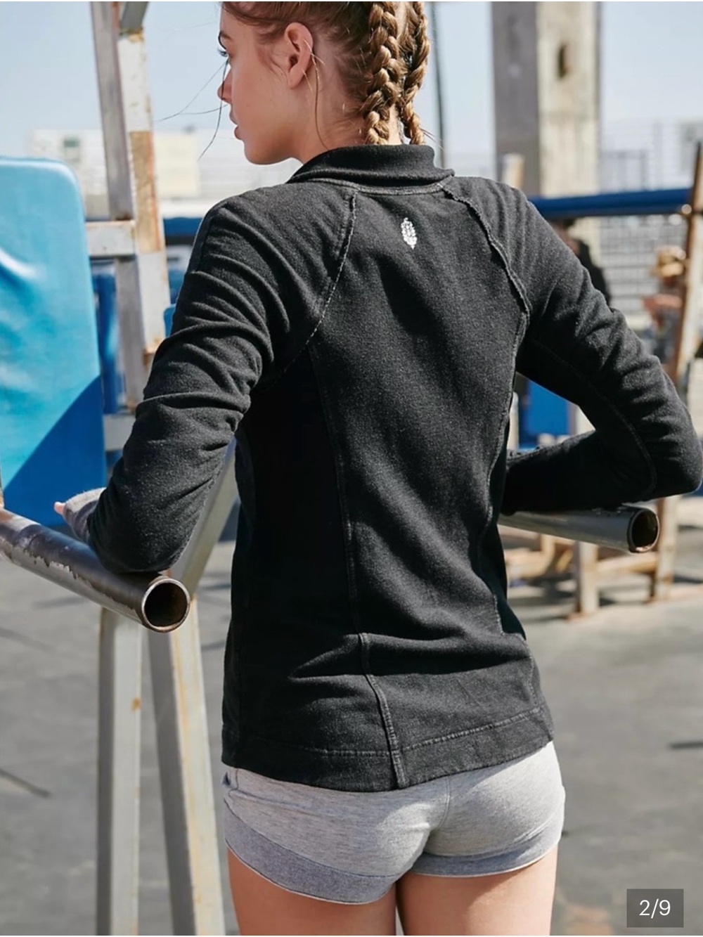 Free People FP Movement Cool Zip Jacket Black Ruched Thumbhole Moto Casual